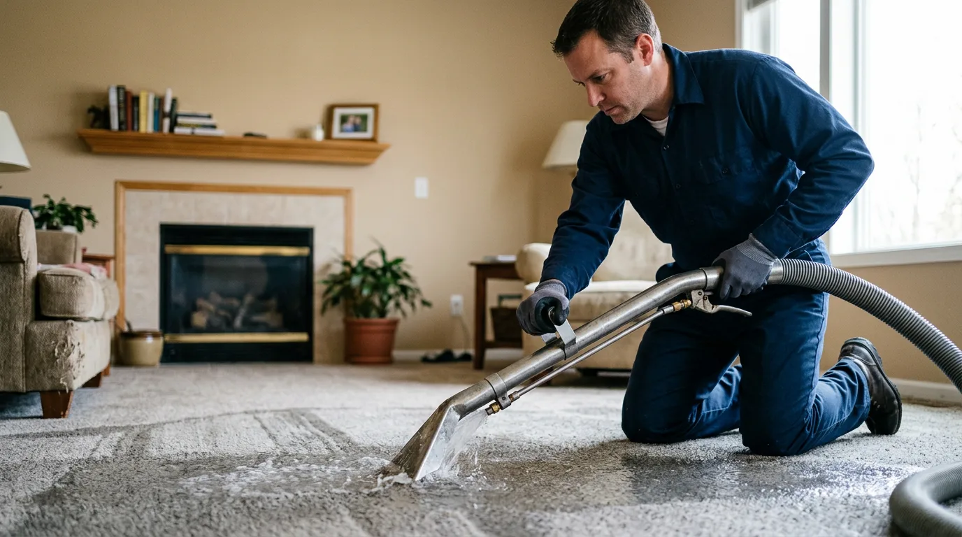 Water damage restoration technician working near Newton, MA